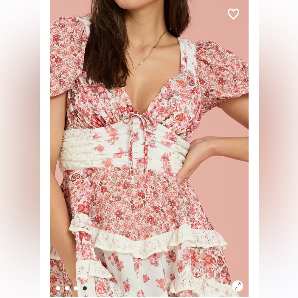 NWT! Altar'd State Pink Floral Tiered Mini Dress - Picture 3 of 3